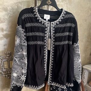 Johnny Was (jade) black and white embroidered jacket